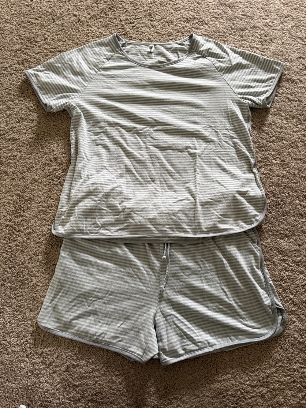 Striped Short Sleeve Lounge Set in Light Gray